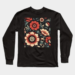 Red Floral Illustration Long Sleeve T-Shirt